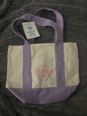 NWT Trader Joe’s Mini Pastel Canvas Tote Bag in Lavender